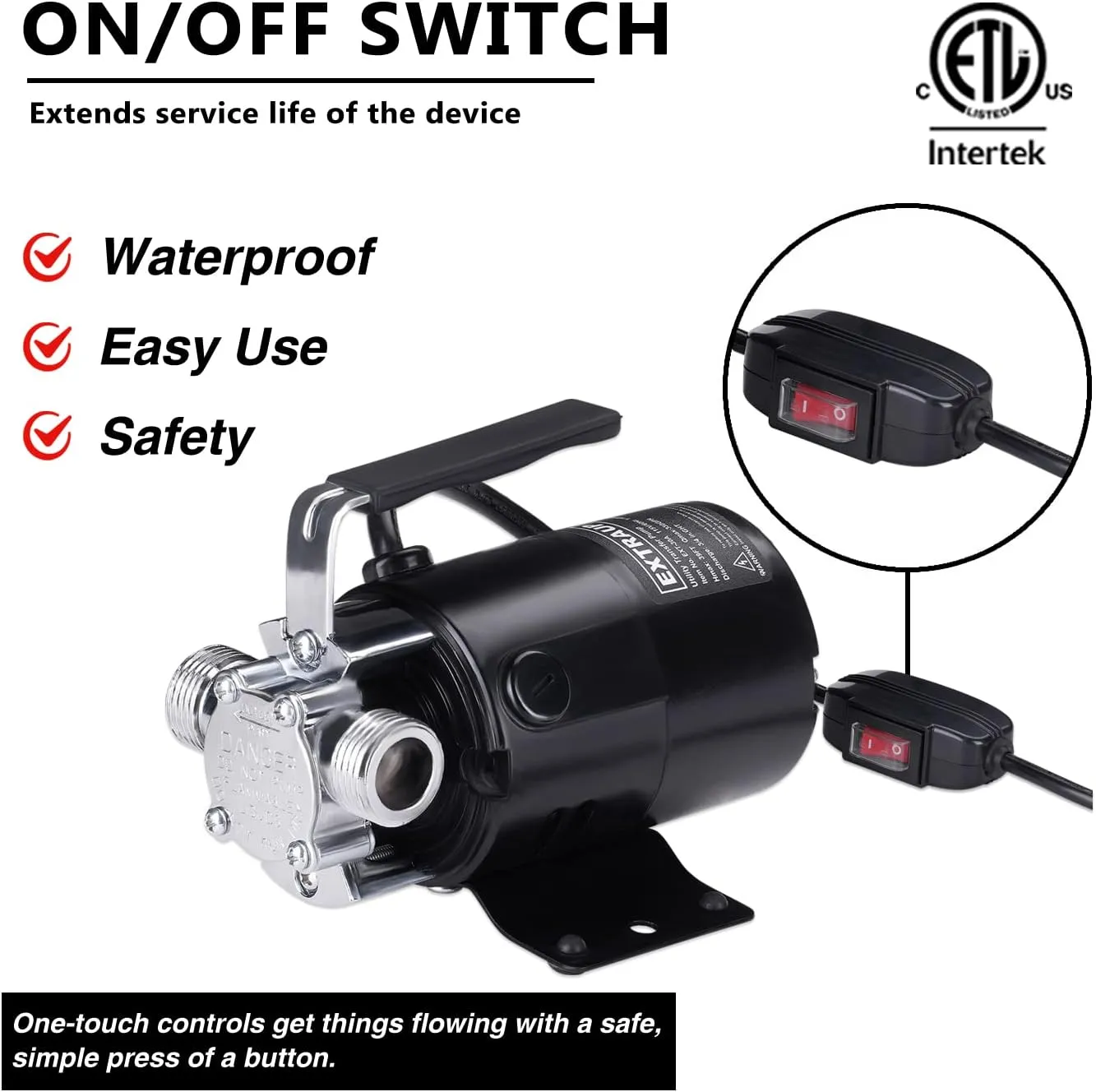 115V 330GPH Electric Utility Pump with On/Off Switch 6ft Water Hoses Kit for Removing Water from Water Beds Garden Pools Aquariums Hot Tub Draining 1/8’’ Low Suction