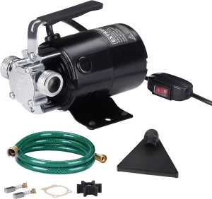 115V 330GPH Electric Utility Pump with On/Off Switch 6ft Water Hoses Kit for Removing Water from Water Beds Garden Pools Aquariums Hot Tub Draining 1/8’’ Low Suction