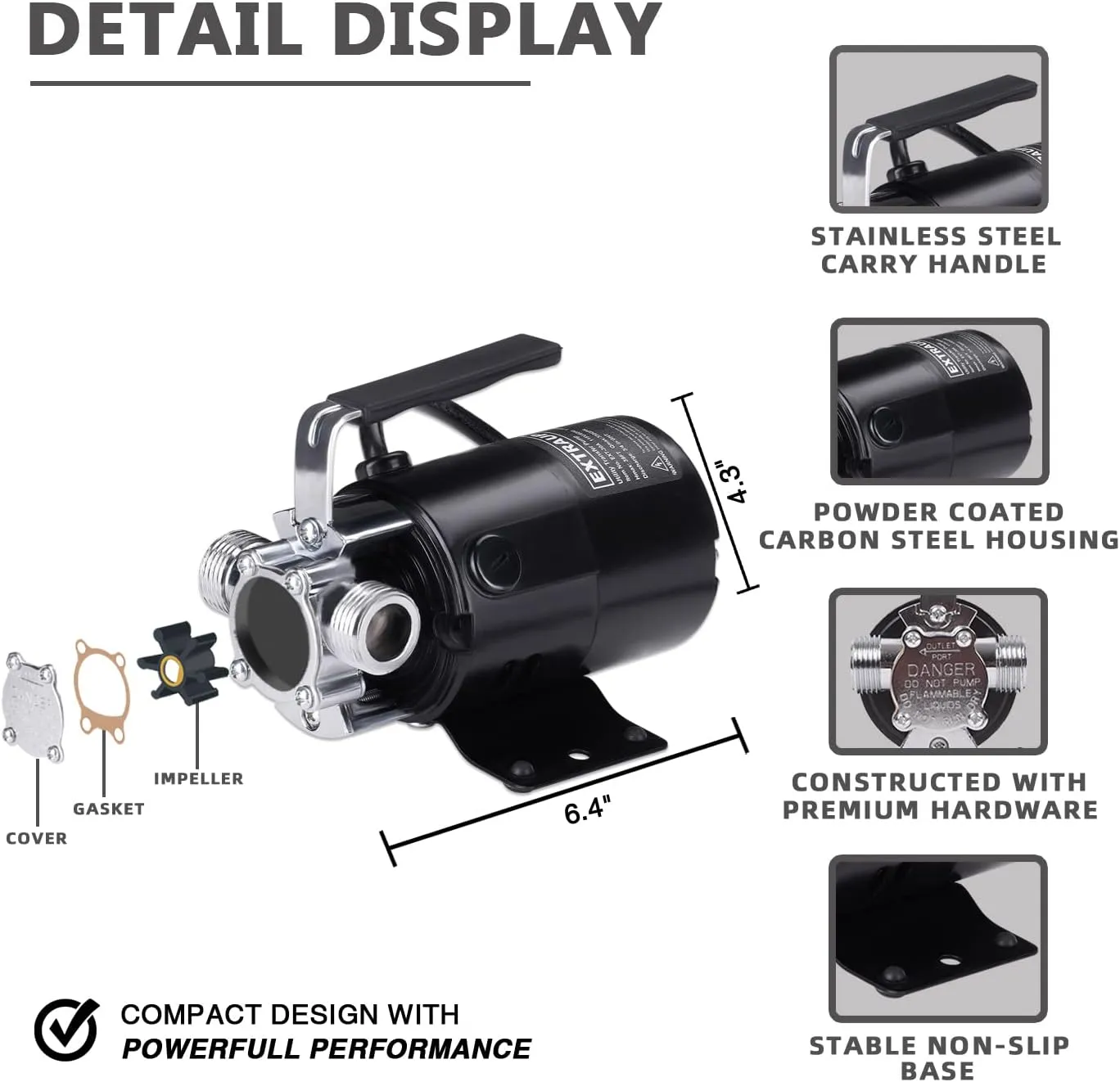 115V 330GPH Electric Utility Pump with On/Off Switch 6ft Water Hoses Kit for Removing Water from Water Beds Garden Pools Aquariums Hot Tub Draining 1/8’’ Low Suction