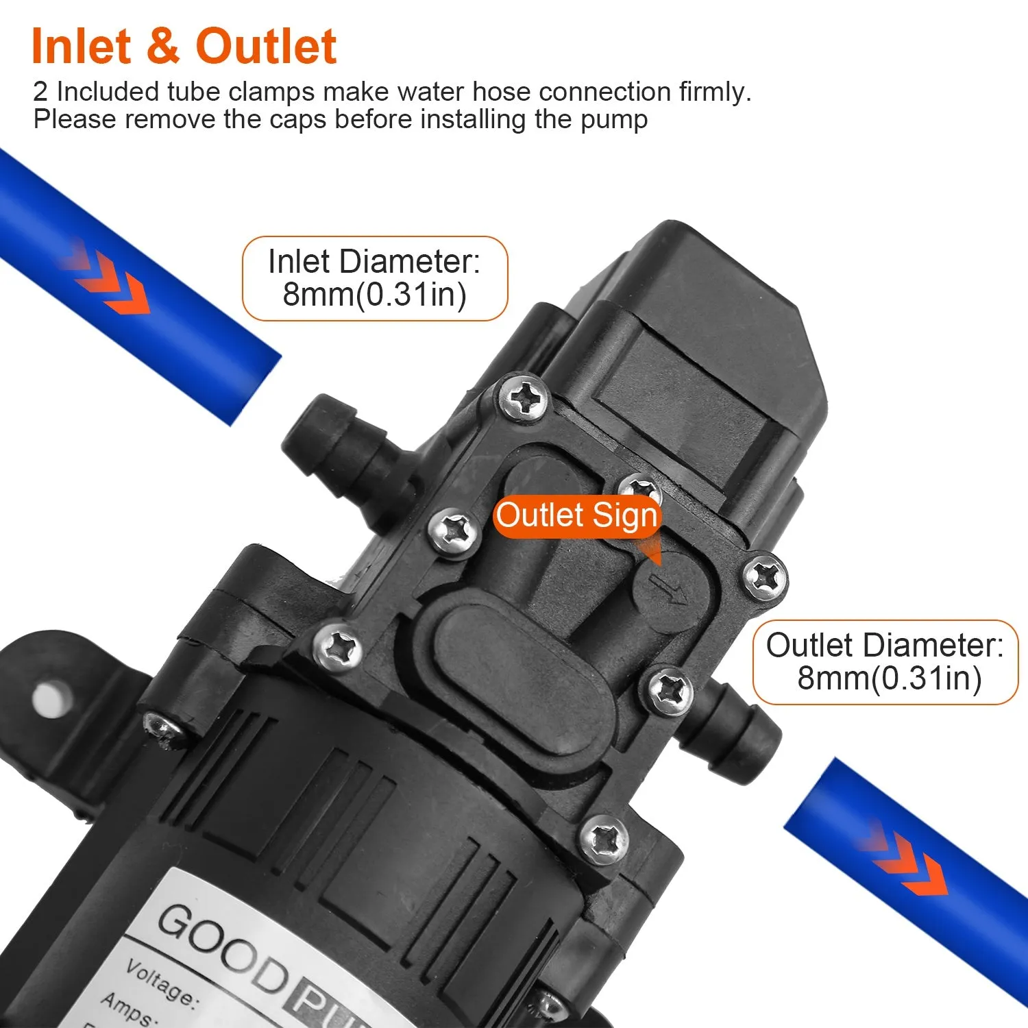 12V Water Pump with 2 Hose Clamps 123PSI Self Priming Sprayer Pump