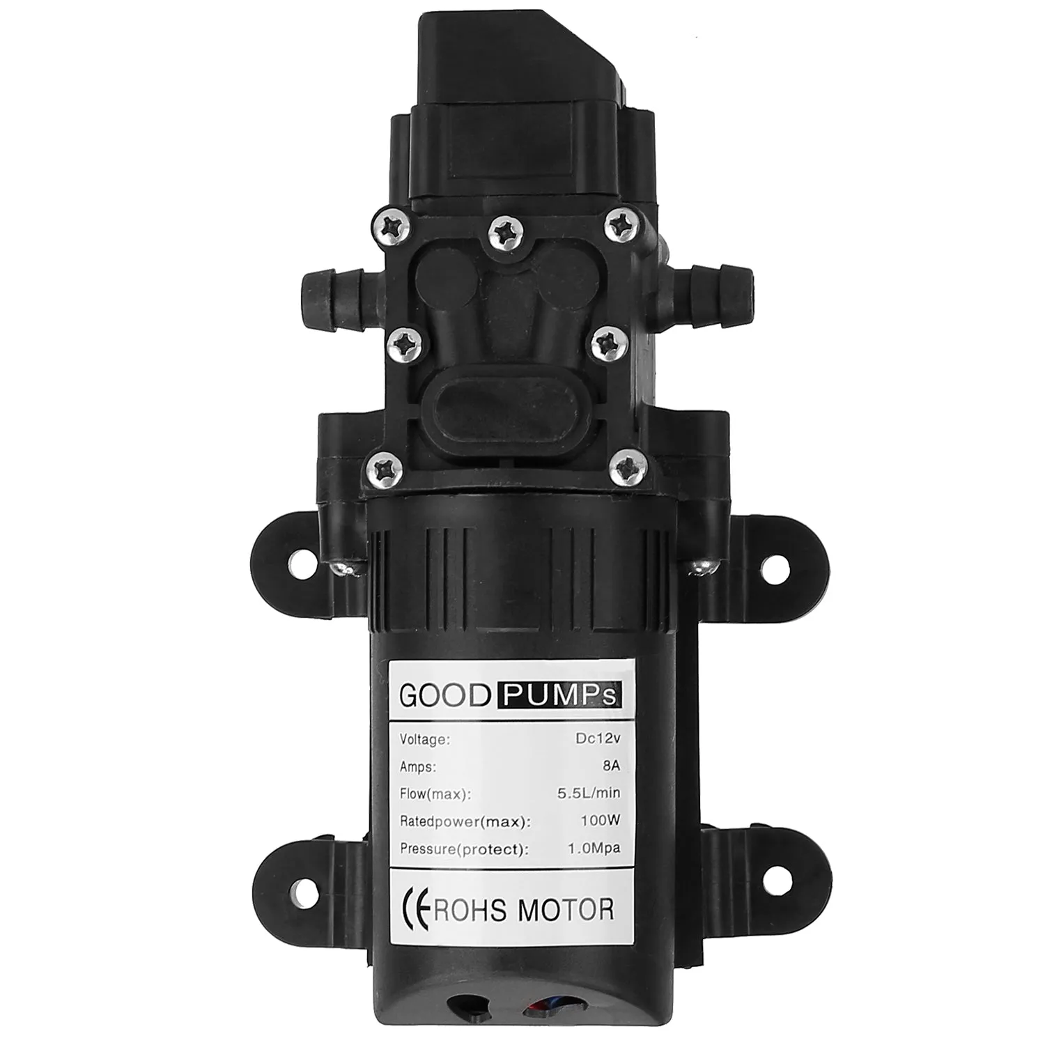 12V Water Pump with 2 Hose Clamps 123PSI Self Priming Sprayer Pump