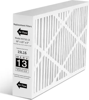16x25x5 Furnace Filter MERV 13, 19L16 Replacement for hon-eywell FC100A1029, len-nox X6670, and More (Actual Size: 15 7/8"x24 3/4"x4 3/8")