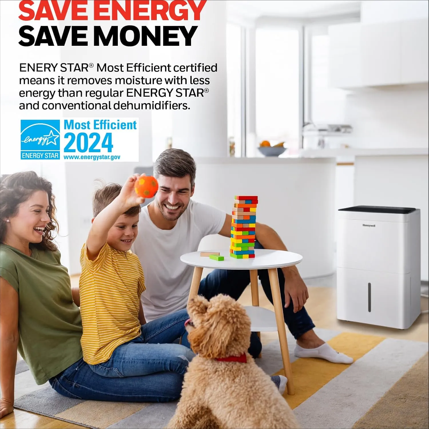 2024 NEW! Honeywell 50-Pint ENERGY STAR Dehumidifier with Built-in PUMP – Laundry Mode, Auto-Comfort Mode & Thermal Overload Protection, TPFIT50PWK