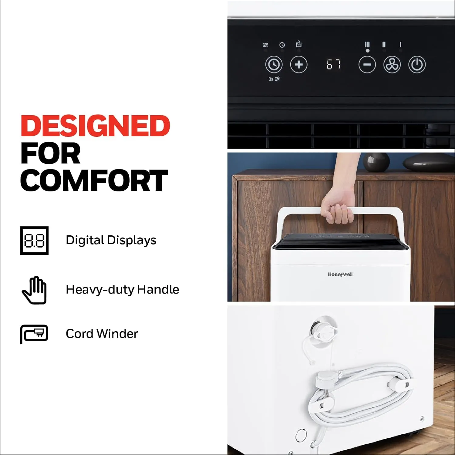2024 NEW! Honeywell 50-Pint ENERGY STAR Dehumidifier with Built-in PUMP – Laundry Mode, Auto-Comfort Mode & Thermal Overload Protection, TPFIT50PWK
