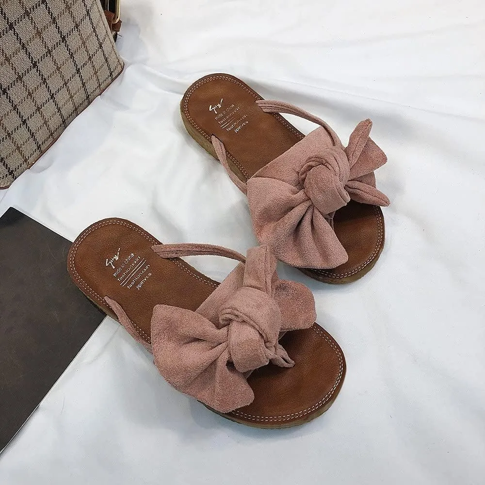2025 Fashion Flat Womens Sandals Bow Fashion Color Women Sandals Beach Shoes Flat Heel tie Slipper Solid Women's slipper