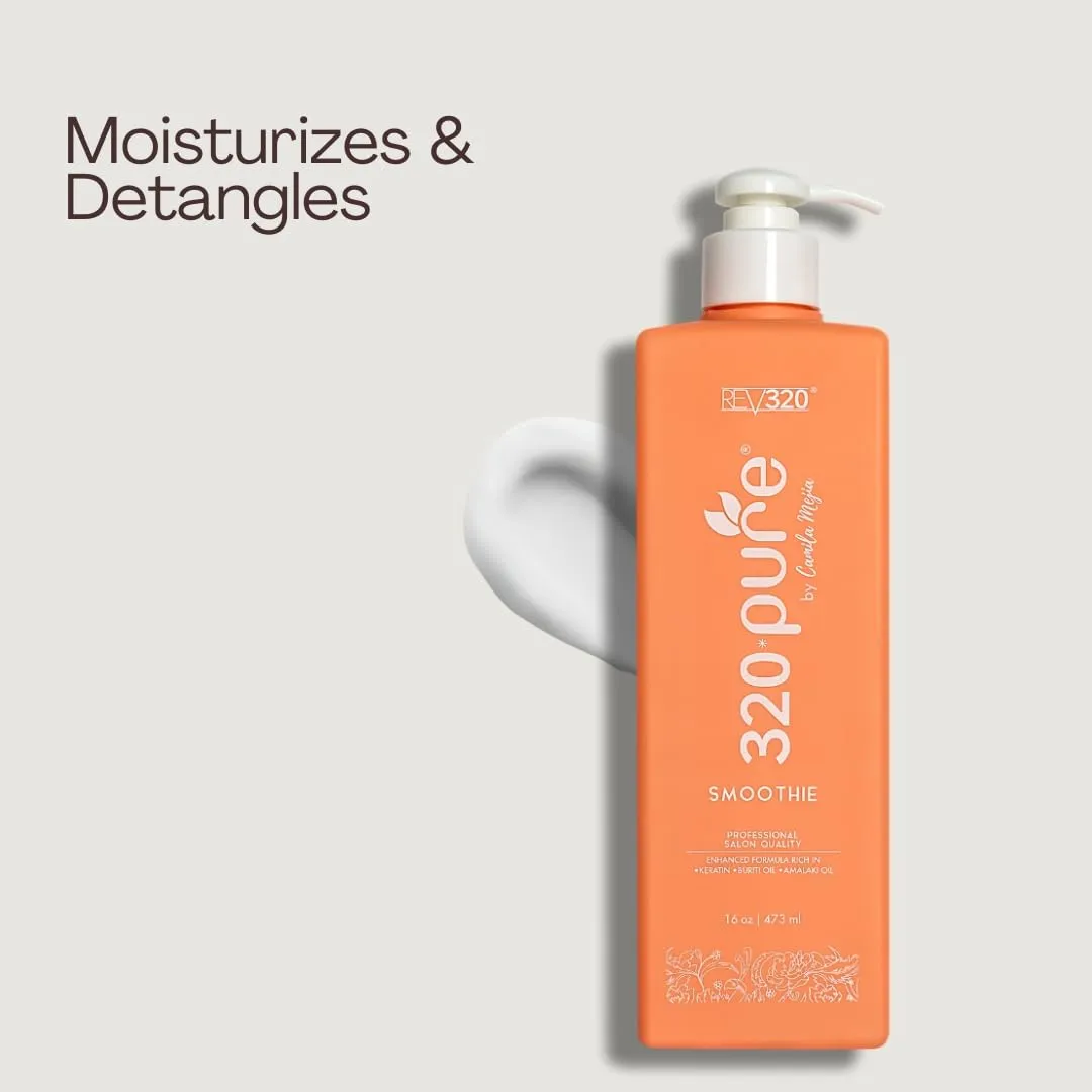 320Pure Smoothie Leave In Conditioner 16oz Pump Bottle, Sulfate Free, Color Safe & Lightweight Formula, Deep Repair Moisturizing Detangler for Frizzy, Curly, Thick, Wavy, Dry & Damaged Hair