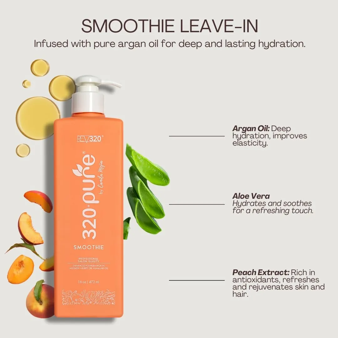 320Pure Smoothie Leave In Conditioner 16oz Pump Bottle, Sulfate Free, Color Safe & Lightweight Formula, Deep Repair Moisturizing Detangler for Frizzy, Curly, Thick, Wavy, Dry & Damaged Hair