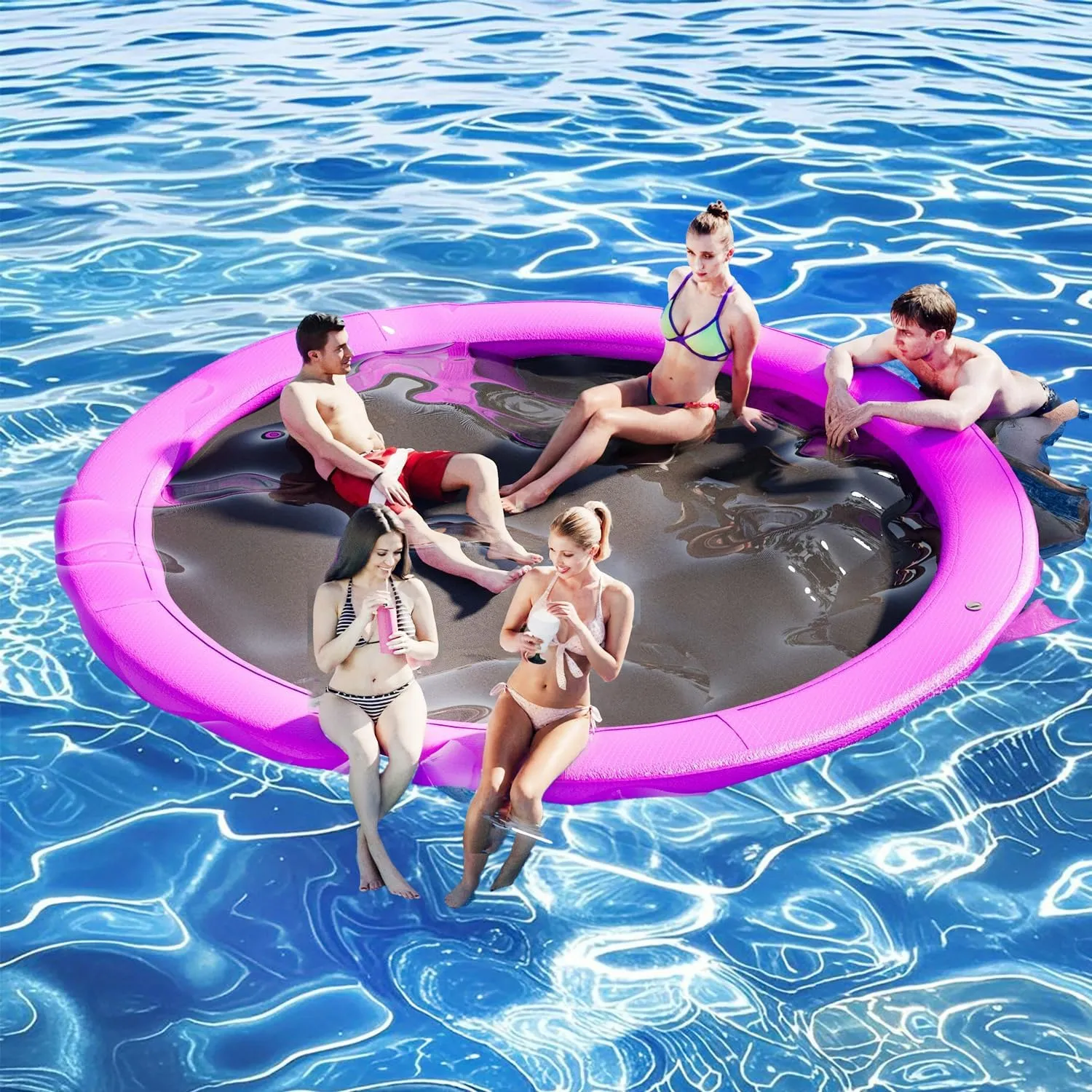 6Ft-12Ft Inflatable Dock Floating Platform, Inflatable Tanning Pool Sunchill Float Ring, Heavy Duty Water Hammock Floats for Adults,Floating Island for Lake Pool Beach Party