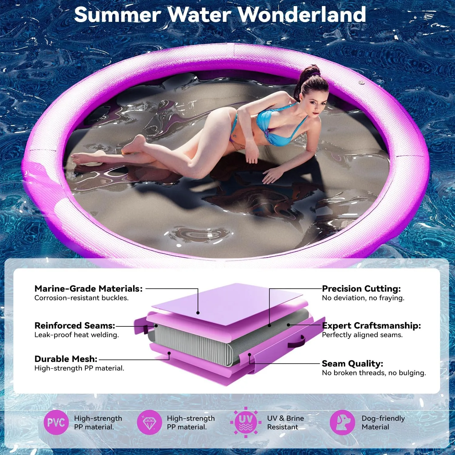 6Ft-12Ft Inflatable Dock Floating Platform, Inflatable Tanning Pool Sunchill Float Ring, Heavy Duty Water Hammock Floats for Adults,Floating Island for Lake Pool Beach Party