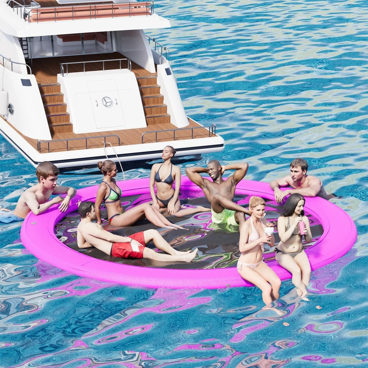 6Ft-12Ft Inflatable Dock Floating Platform, Inflatable Tanning Pool Sunchill Float Ring, Heavy Duty Water Hammock Floats for Adults,Floating Island for Lake Pool Beach Party
