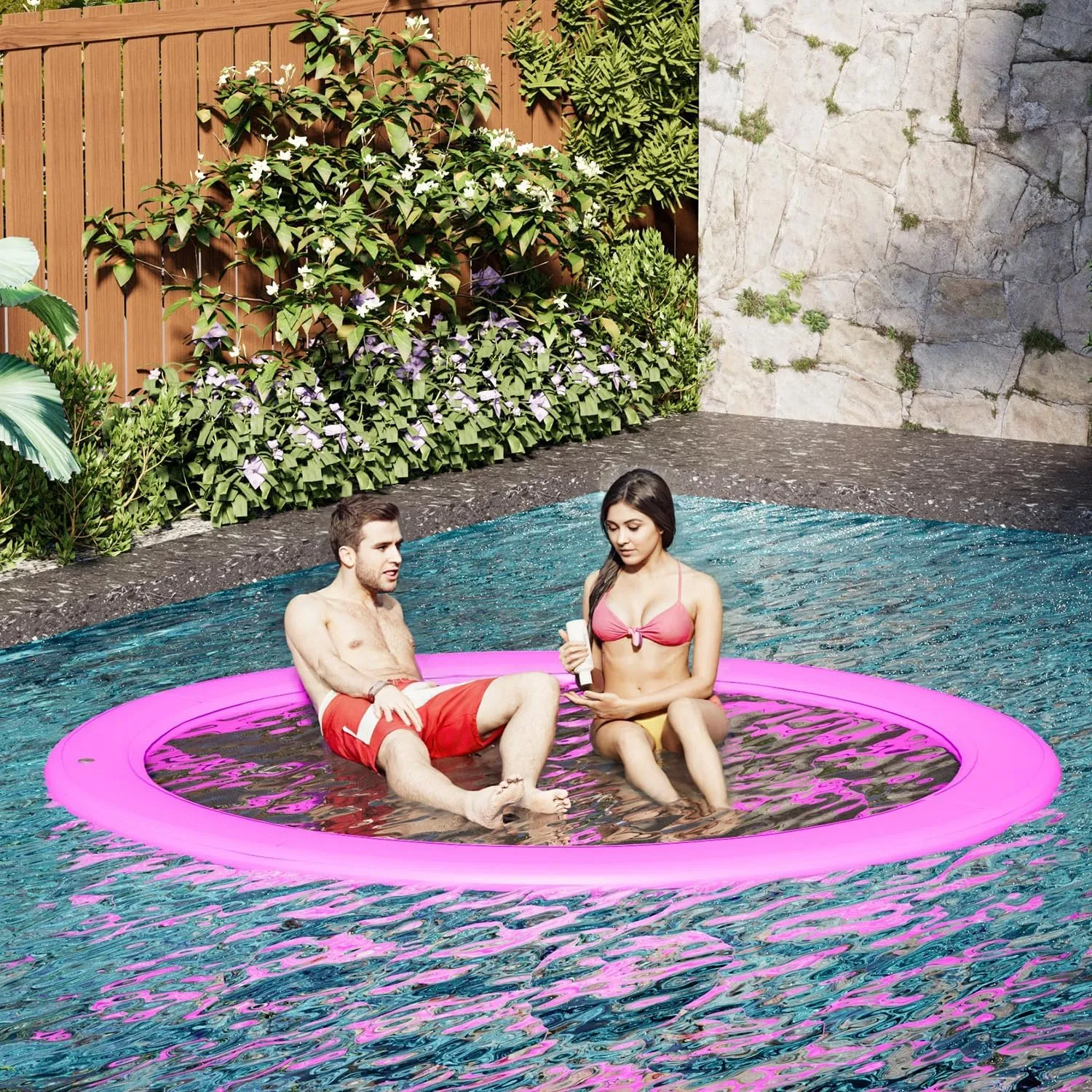 6Ft-12Ft Inflatable Dock Floating Platform, Inflatable Tanning Pool Sunchill Float Ring, Heavy Duty Water Hammock Floats for Adults,Floating Island for Lake Pool Beach Party