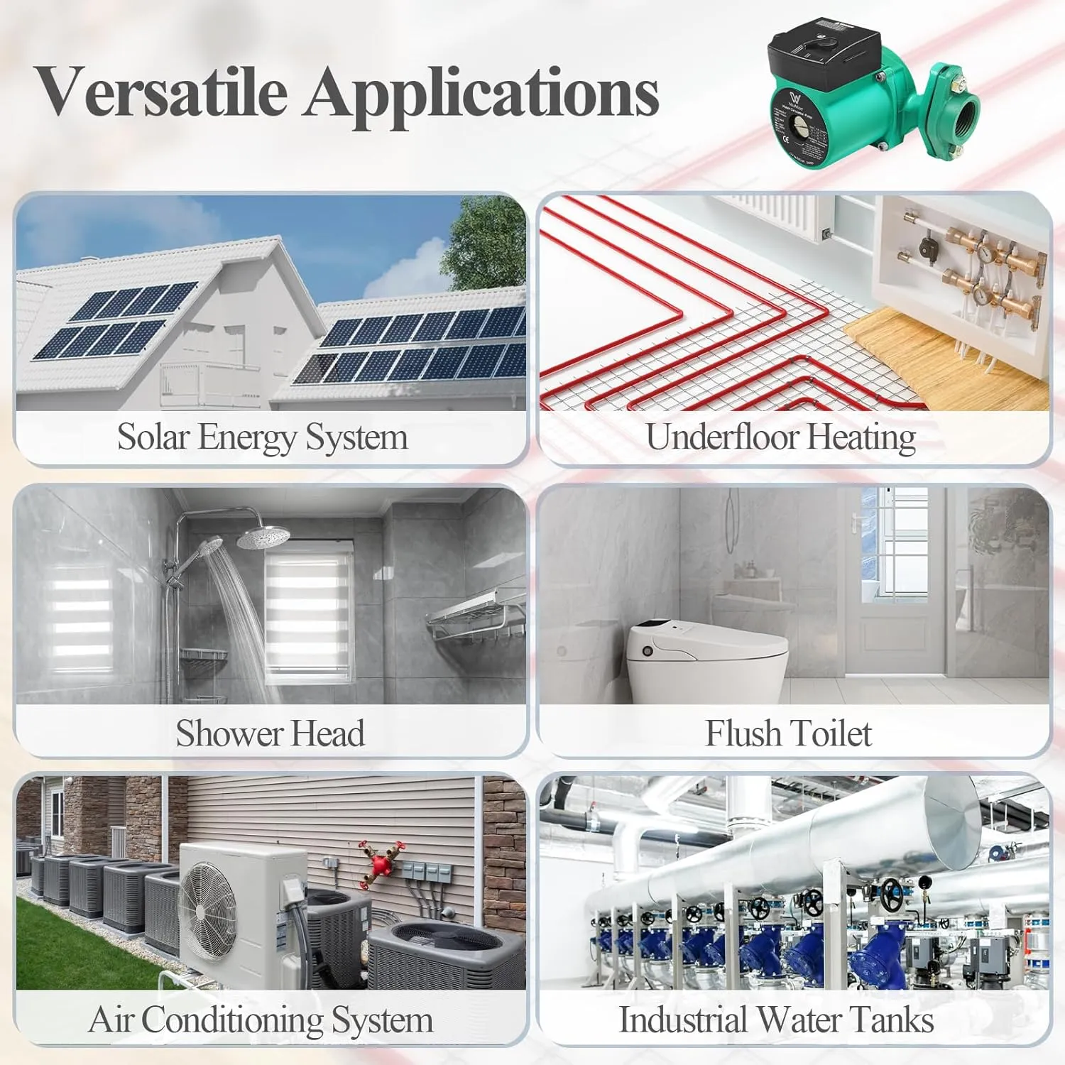 AB 110V Circulation Pump, 130W 13 GPM Hot Water Recirculating Pump, 3 Speed Switchable Circulator Pump with 1'' FNPT Flanges for Boiler, Solar Heater and Hydronic Radiant Heating, Green