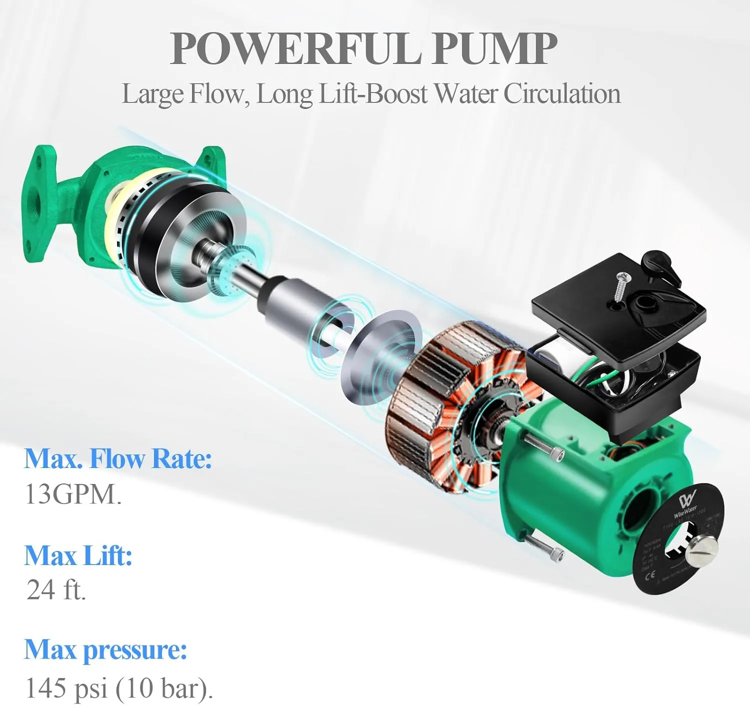 AB 110V Circulation Pump, 130W 13 GPM Hot Water Recirculating Pump, 3 Speed Switchable Circulator Pump with 1'' FNPT Flanges for Boiler, Solar Heater and Hydronic Radiant Heating, Green