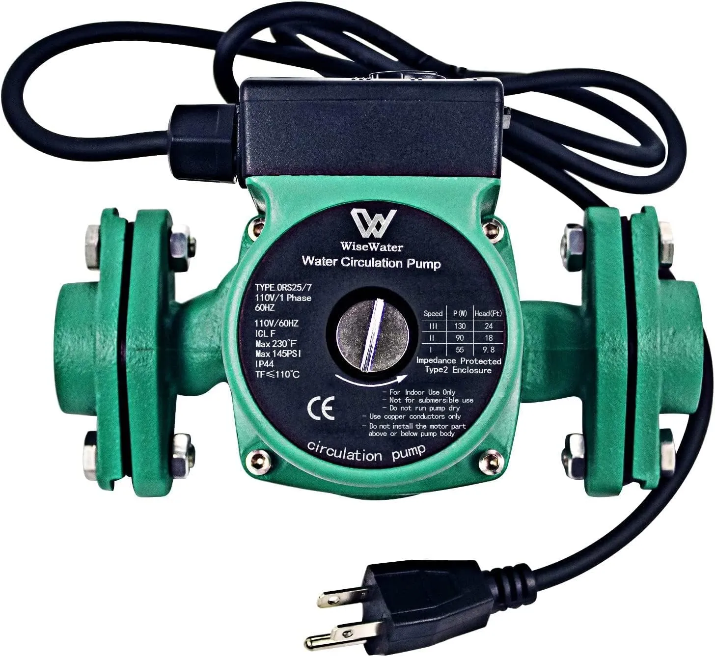 AB 110V Circulation Pump, 130W 13 GPM Hot Water Recirculating Pump, 3 Speed Switchable Circulator Pump with 1'' FNPT Flanges for Boiler, Solar Heater and Hydronic Radiant Heating, Green