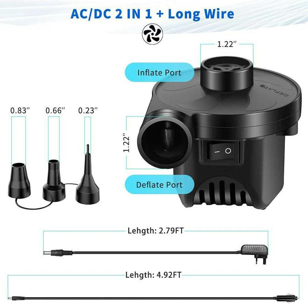 AC DC12V Electric Air Pump Inflator with 3 Nozzle