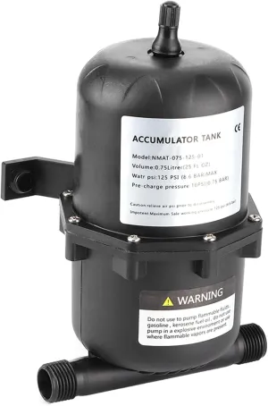 Accumulator Pressure Control 0.75 L 125PSI 1/2in Threaded MNPT, for Marine RV Boat, Humidifier, Water Purification