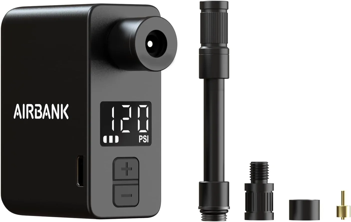 AIRBANK Mini Bike Pump with Gauge Pocket PRO, Max 120PSI Bike Air Pump Auto Shut-Off, Portable Electric Bicycle Pump for Road Bike and Balls, Tire Inflator for Schrader & Presta Valve