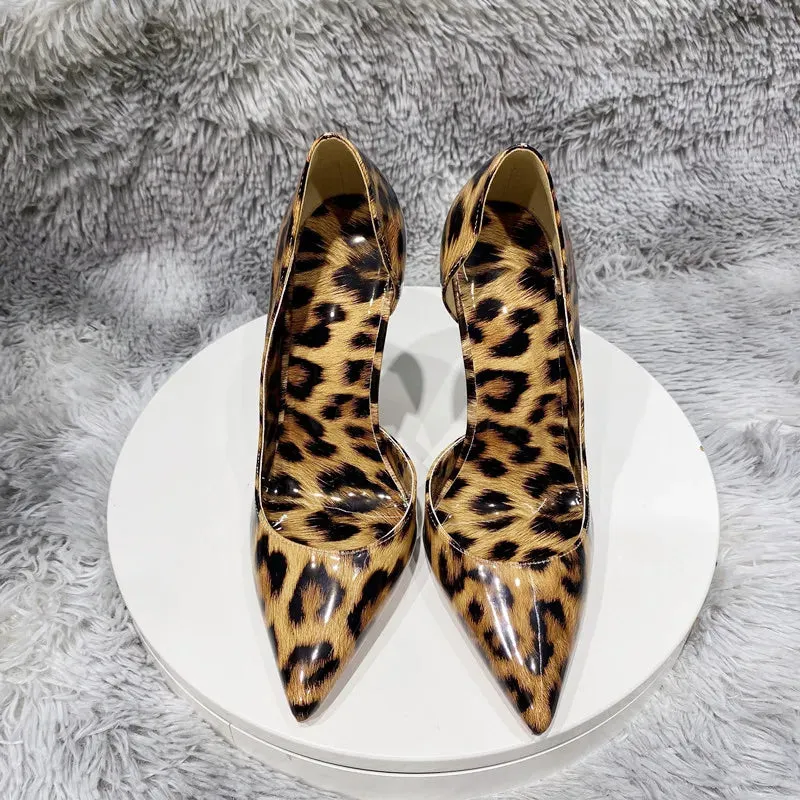 All Glossy Leopard Women Pointy Toe Sexy High Heel Shoes
