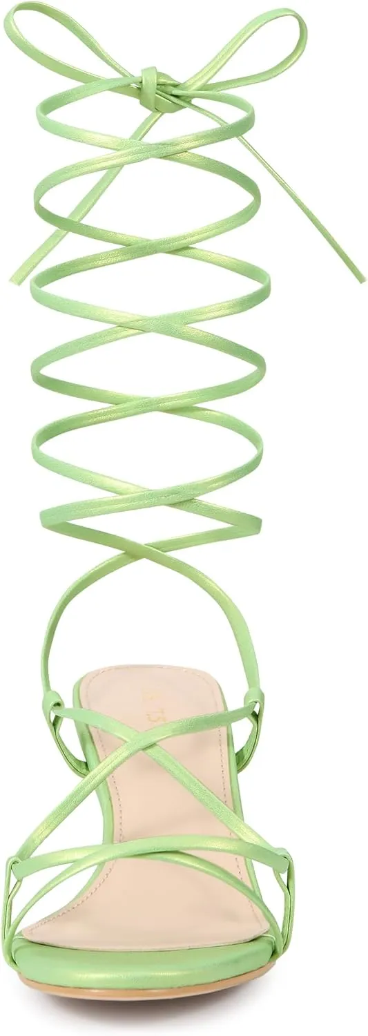 Allegra K Women's Strappy Lace Up Kitten Heels Sandals