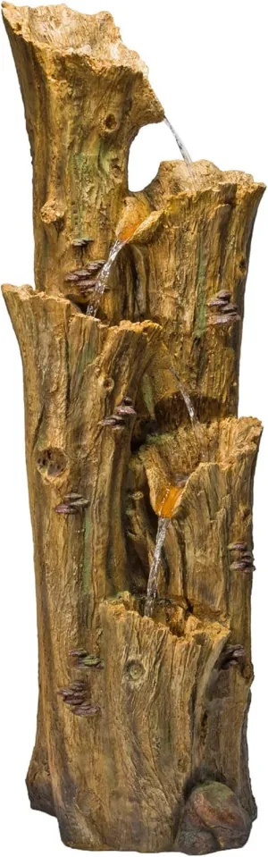 Alpine Corporation 65" Tall Outdoor 4-Tier Cascading Tree Bark Water Fountain with LED Lights