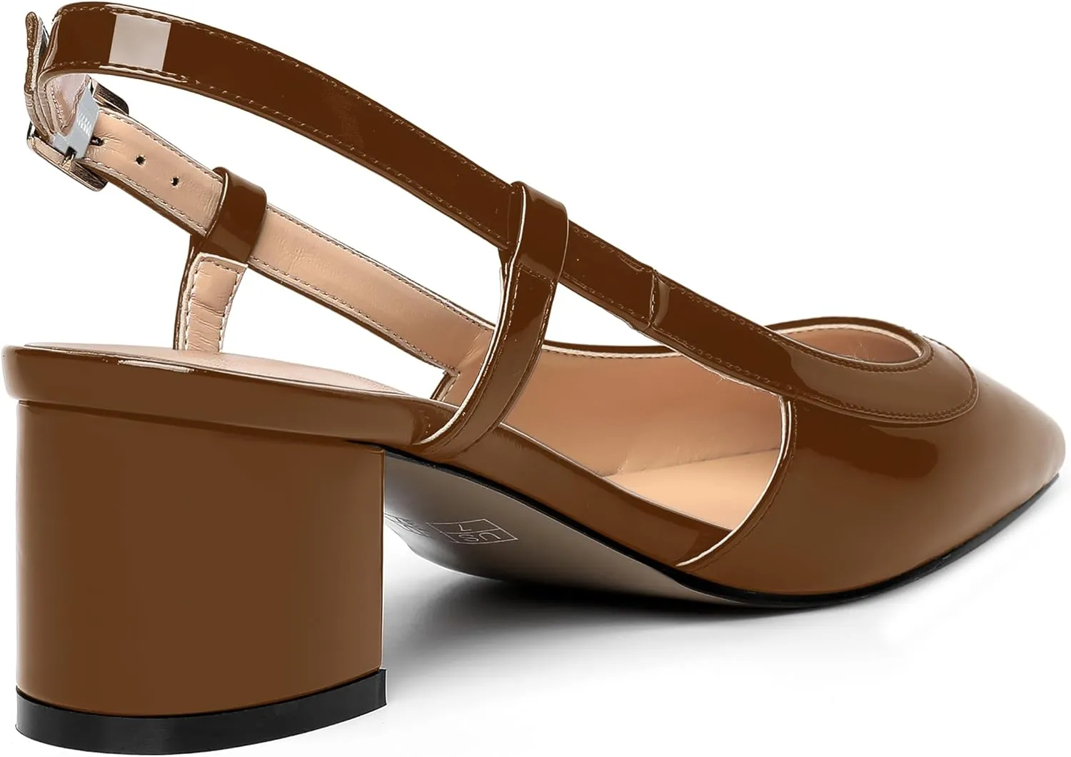 AMBELIGHT Womens Office Fashion Square Toe Patent Slingback Buckle Chunky Low Heel Pumps Shoes 2 Inch