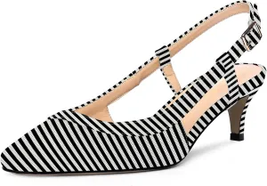 AMBELIGHT Womens Square Toe Evening Buckle Patent Sexy Slingback Kitten Low Heel Pumps Shoes 2 Inch