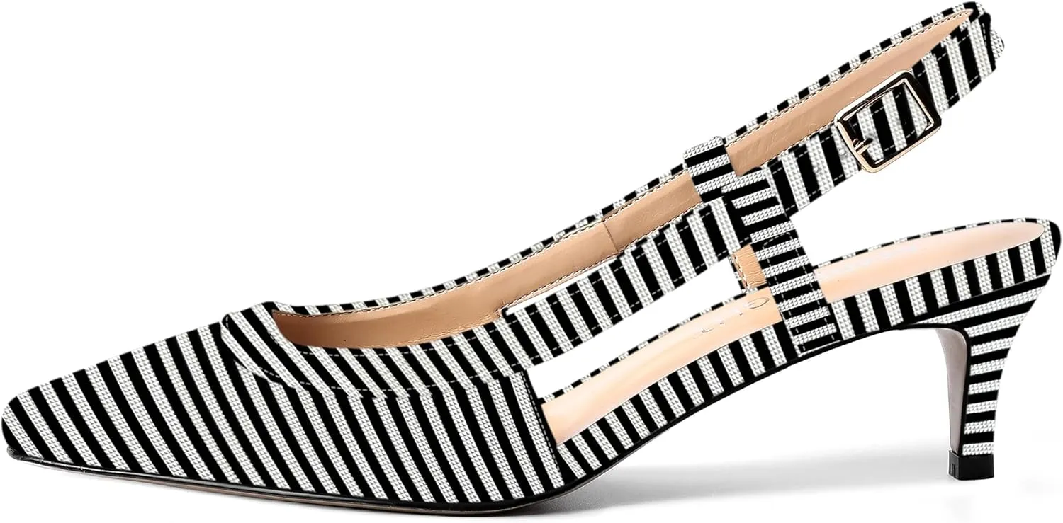 AMBELIGHT Womens Square Toe Evening Buckle Patent Sexy Slingback Kitten Low Heel Pumps Shoes 2 Inch
