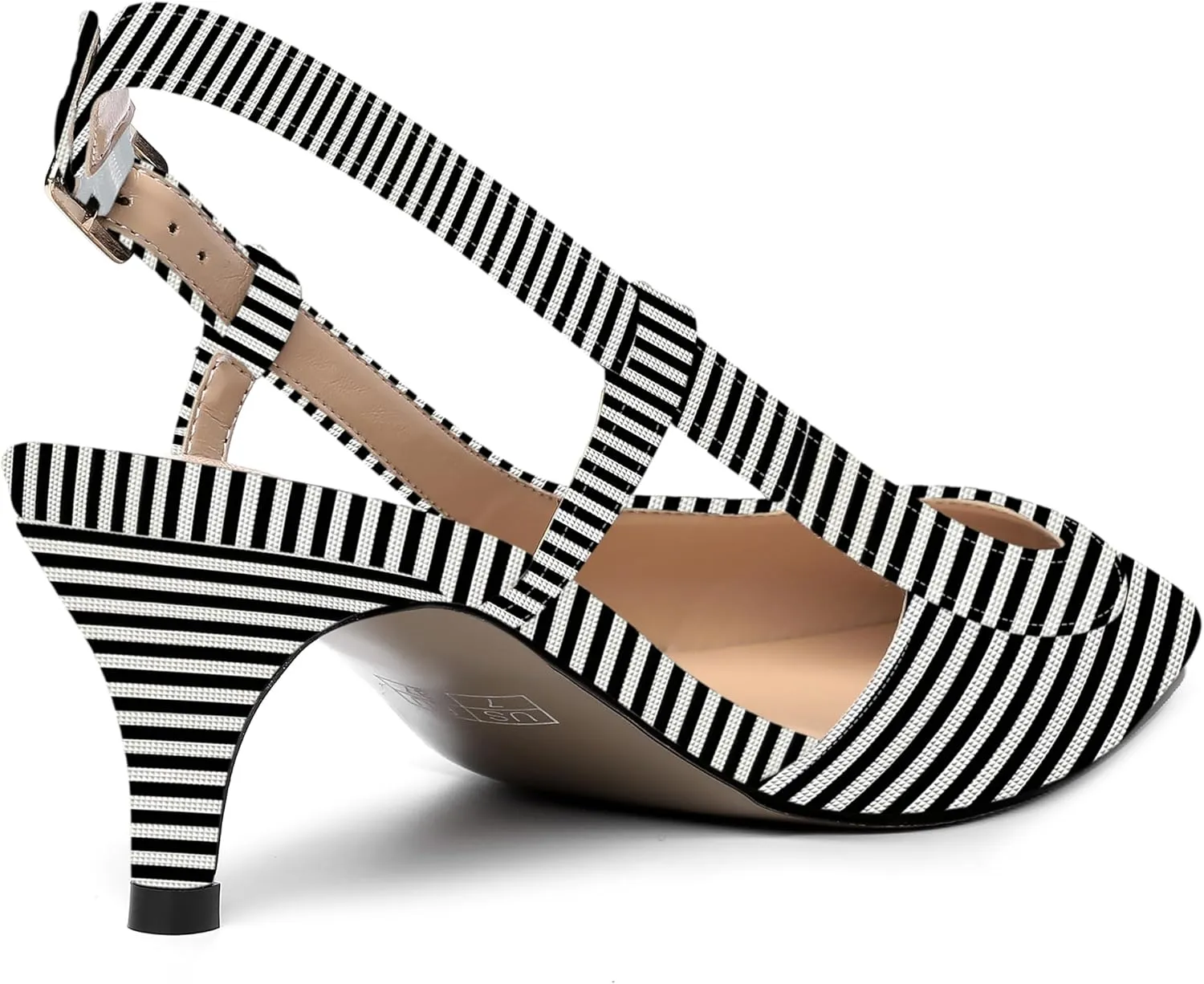 AMBELIGHT Womens Square Toe Evening Buckle Patent Sexy Slingback Kitten Low Heel Pumps Shoes 2 Inch
