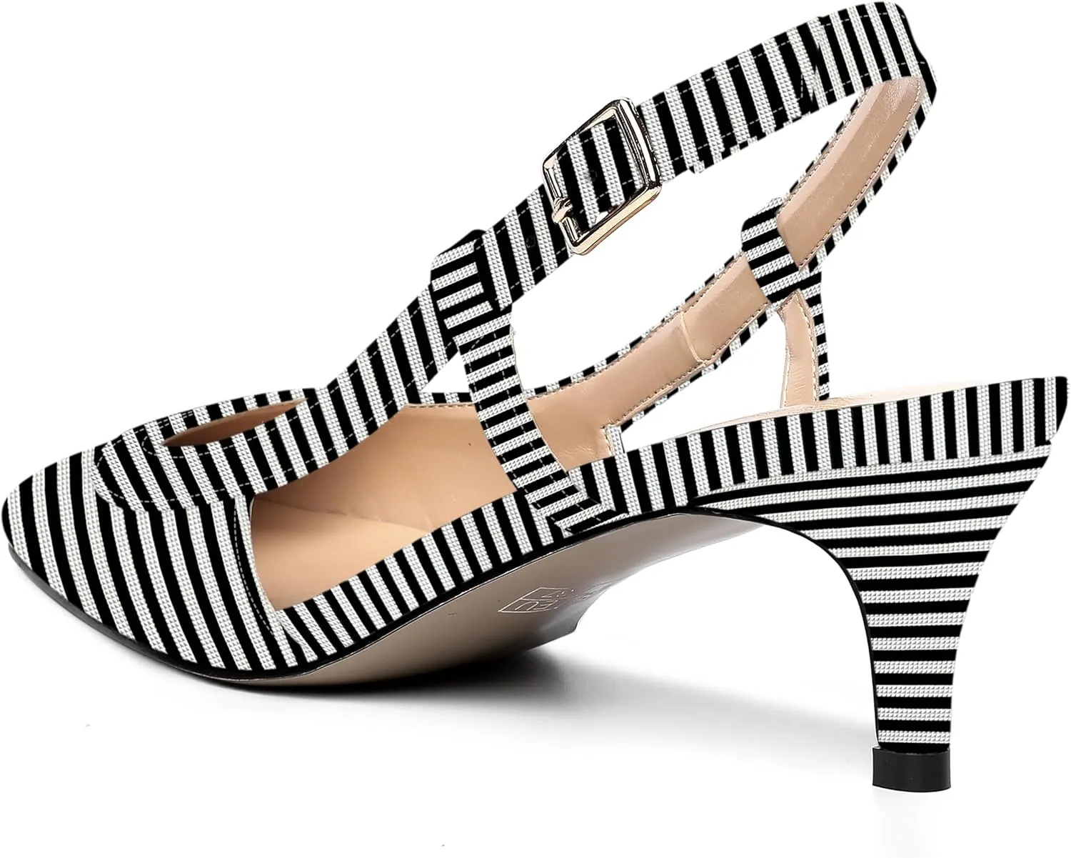 AMBELIGHT Womens Square Toe Evening Buckle Patent Sexy Slingback Kitten Low Heel Pumps Shoes 2 Inch