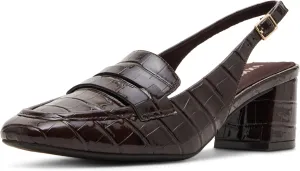 Anne Klein Womens Mona Textured Patent Loafer Heels