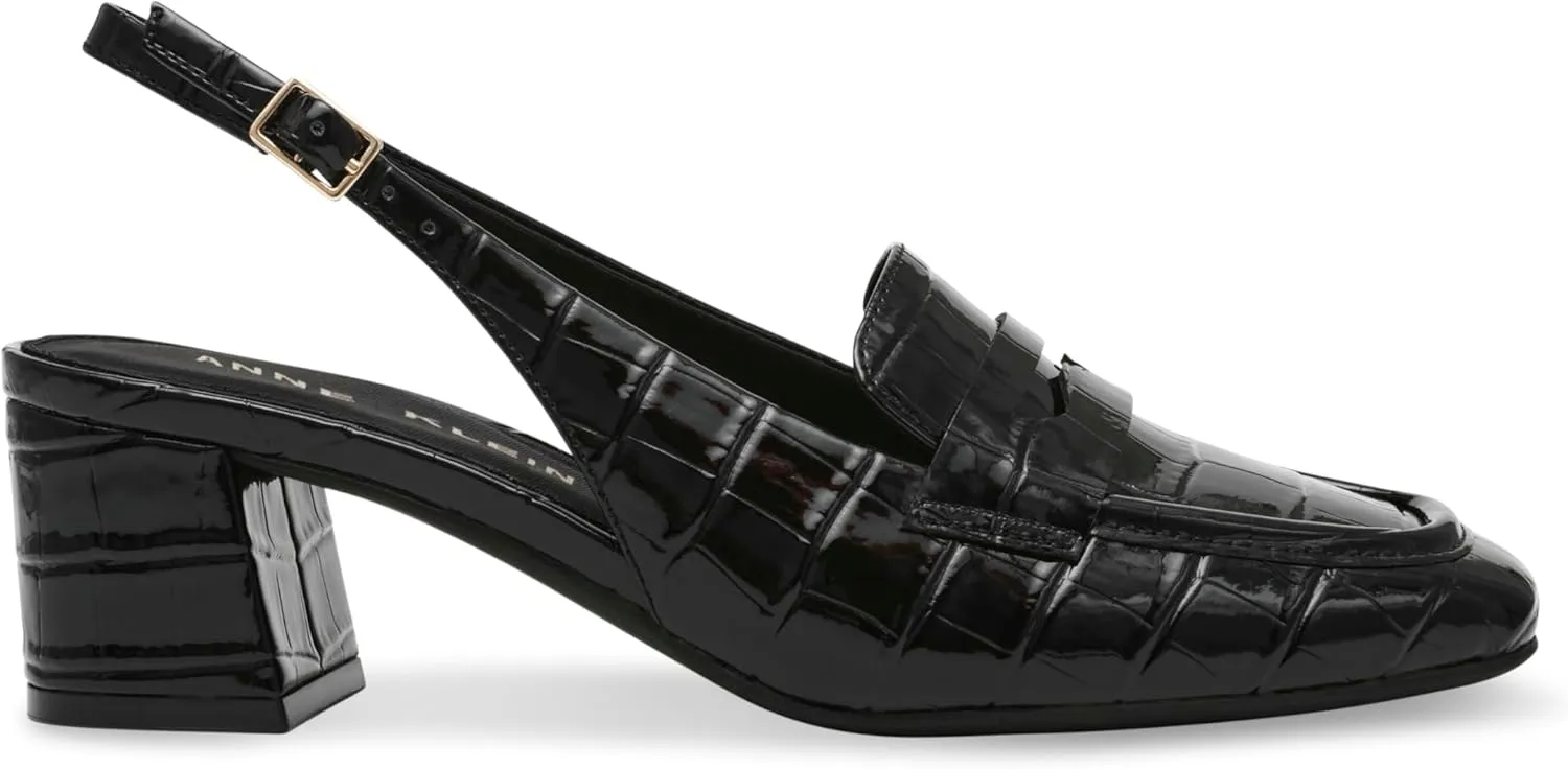 Anne Klein Womens Mona Textured Patent Loafer Heels