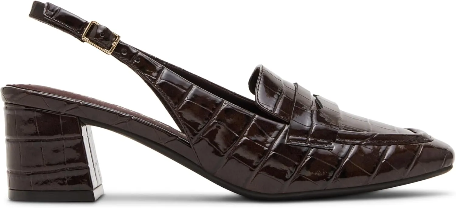 Anne Klein Womens Mona Textured Patent Loafer Heels