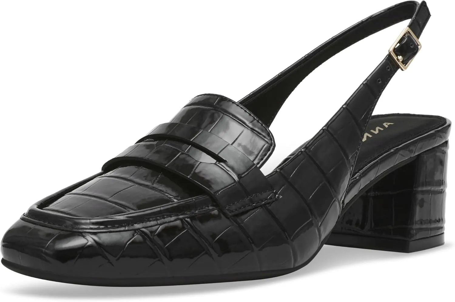 Anne Klein Womens Mona Textured Patent Loafer Heels