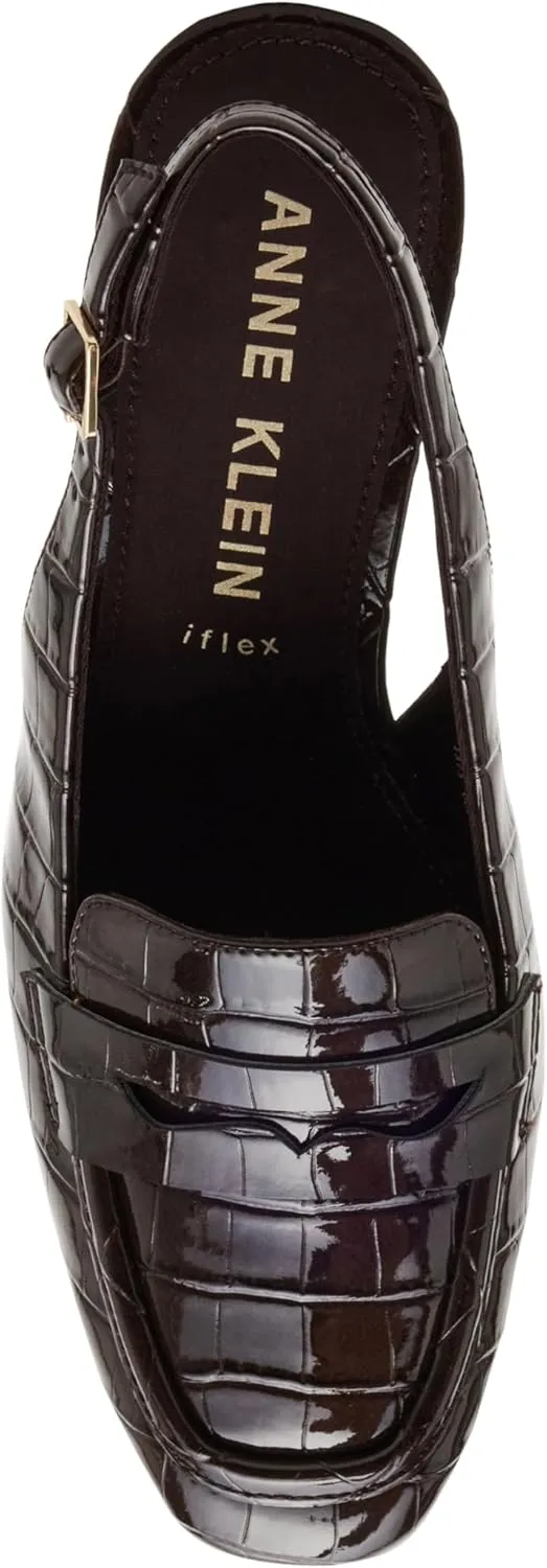 Anne Klein Womens Mona Textured Patent Loafer Heels