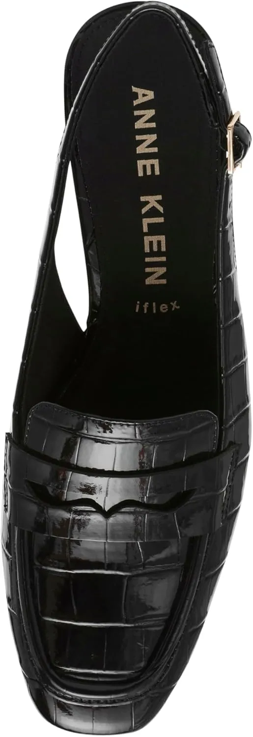 Anne Klein Womens Mona Textured Patent Loafer Heels