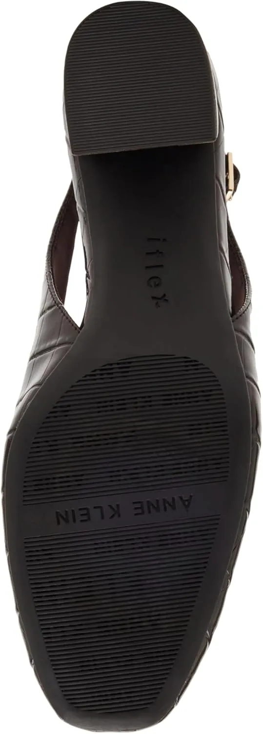 Anne Klein Womens Mona Textured Patent Loafer Heels