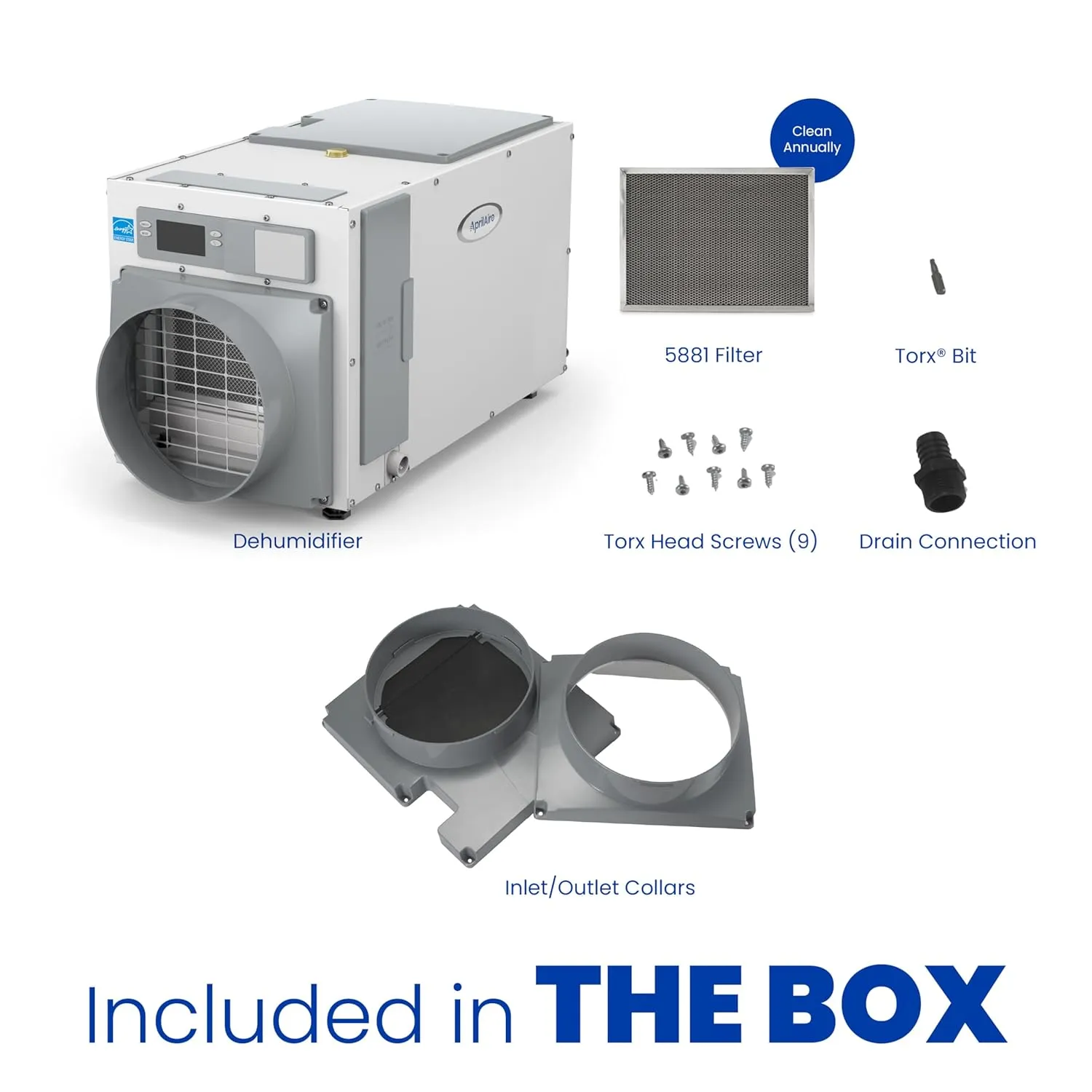 AprilAire E100 Whole House Dehumidifier for Basement & Crawl Space – 100-Pint High-Capacity Commercial Dehumidifier for Homes Up to 5,500 Sq. Ft. with Pump, Drain Hose, & Hanging Kit for DIY Install