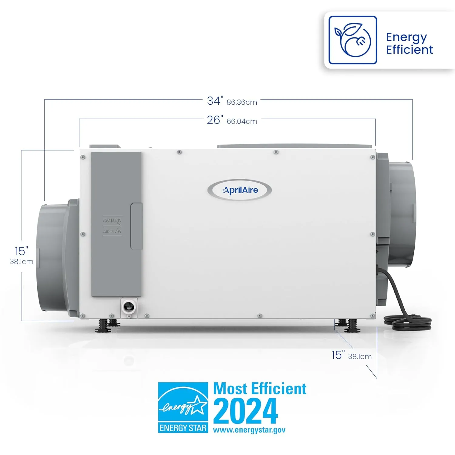 AprilAire E100 Whole House Dehumidifier for Basement & Crawl Space – 100-Pint High-Capacity Commercial Dehumidifier for Homes Up to 5,500 Sq. Ft. with Pump, Drain Hose, & Hanging Kit for DIY Install