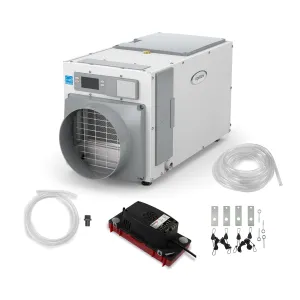 AprilAire E100 Whole House Dehumidifier for Basement & Crawl Space – 100-Pint High-Capacity Commercial Dehumidifier for Homes Up to 5,500 Sq. Ft. with Pump, Drain Hose, & Hanging Kit for DIY Install