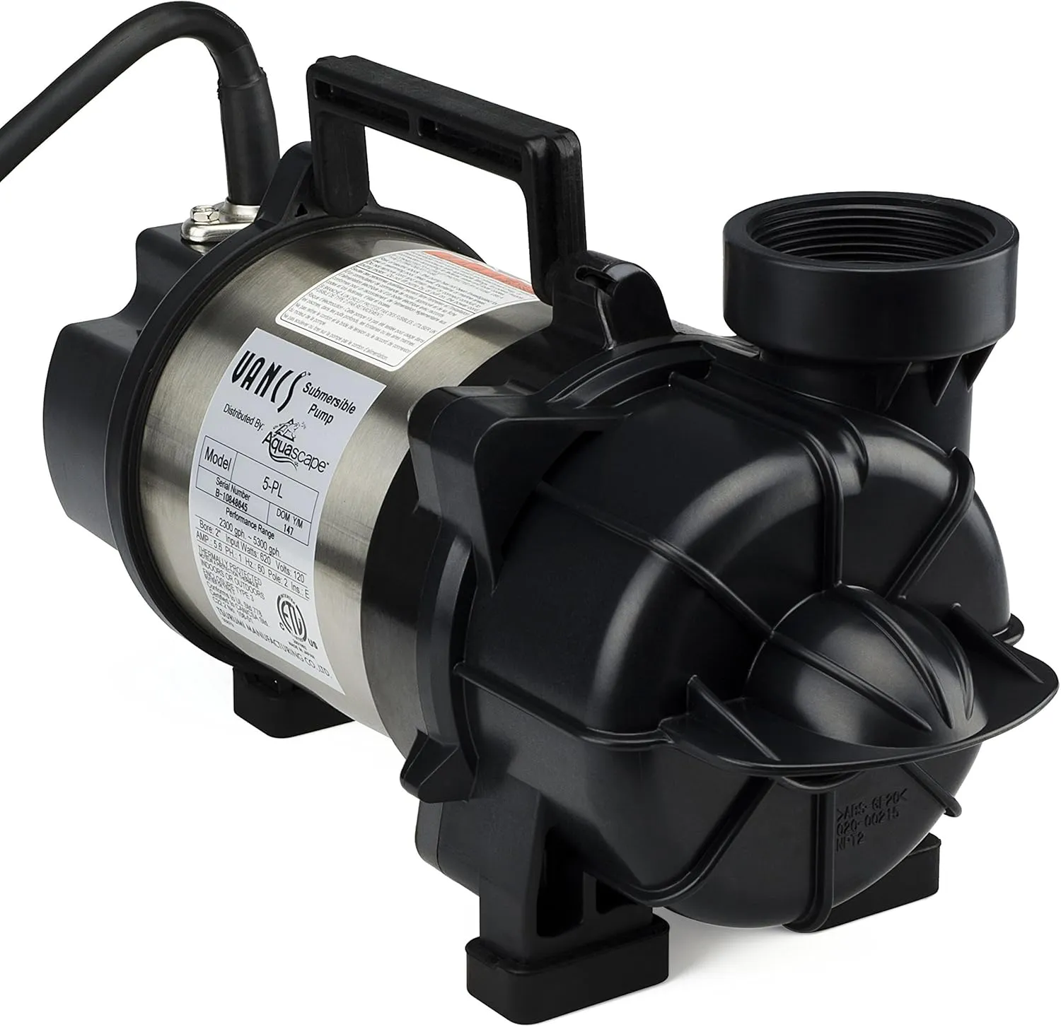 Aquascape Tsurumi 5PL Submersible Pump for Ponds, Skimmer Filters, and Pondless Waterfalls, 5,300 GPH | 29976
