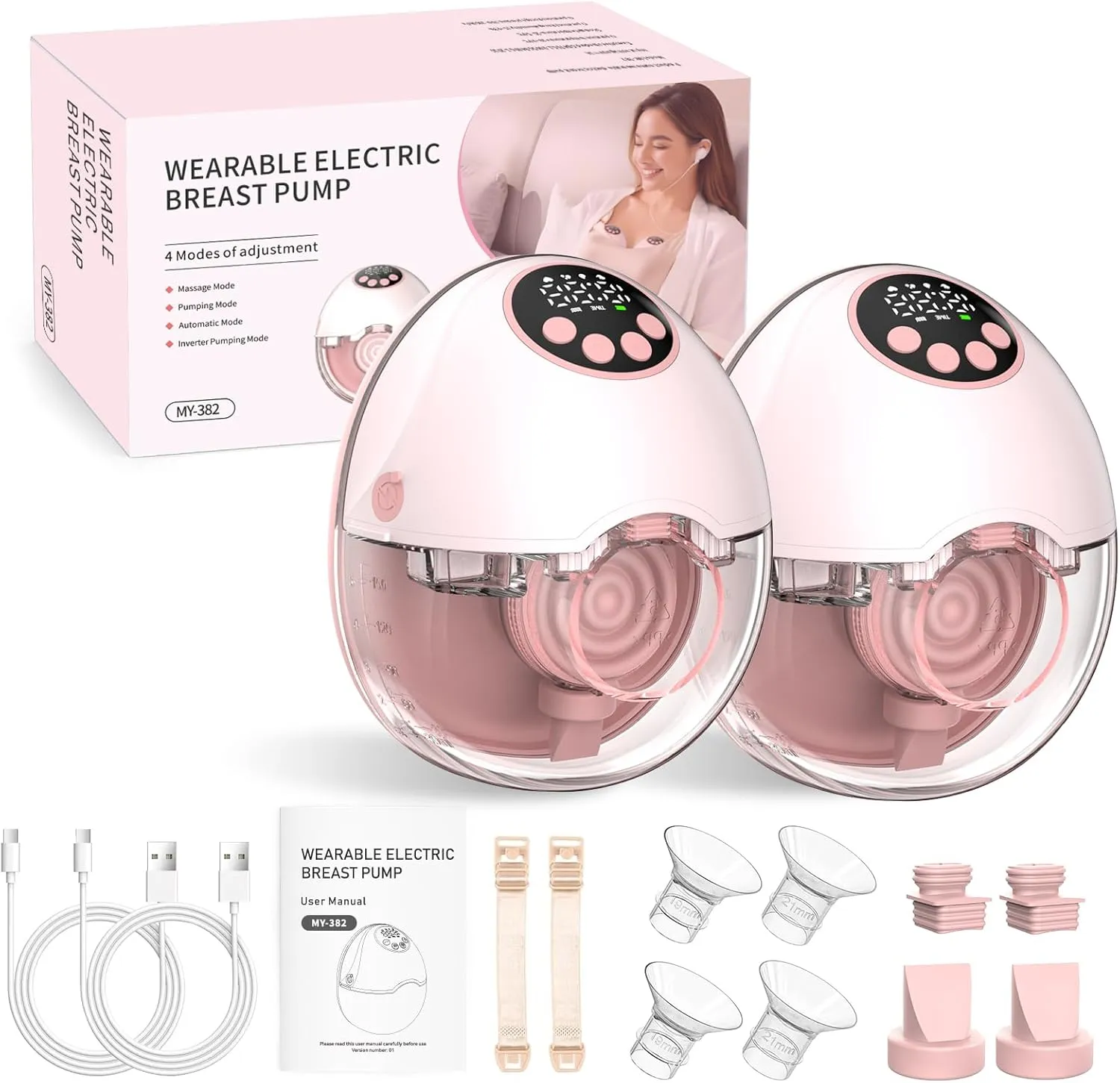 ARICHOMY Hands Free Breast Pump - Wearable Breast Pumps with 4 Modes 12 Levels, Portable Breast Pumping for Work Travel Night with Leak-Proof DoubleFit Flange, Ideal for Breast Pump