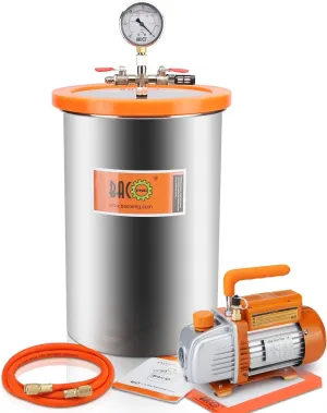 BACOENG 5 Gallon Vacuum Chamber with Pump, Stainless Steel Vacuum Degassing Chamber Kit with 3.6 CFM 1/4 HP Single Stage HVAC Vacuum Pump with Oil