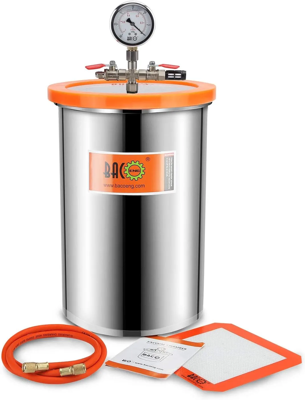 BACOENG 5 Gallon Vacuum Chamber with Pump, Stainless Steel Vacuum Degassing Chamber Kit with 3.6 CFM 1/4 HP Single Stage HVAC Vacuum Pump with Oil