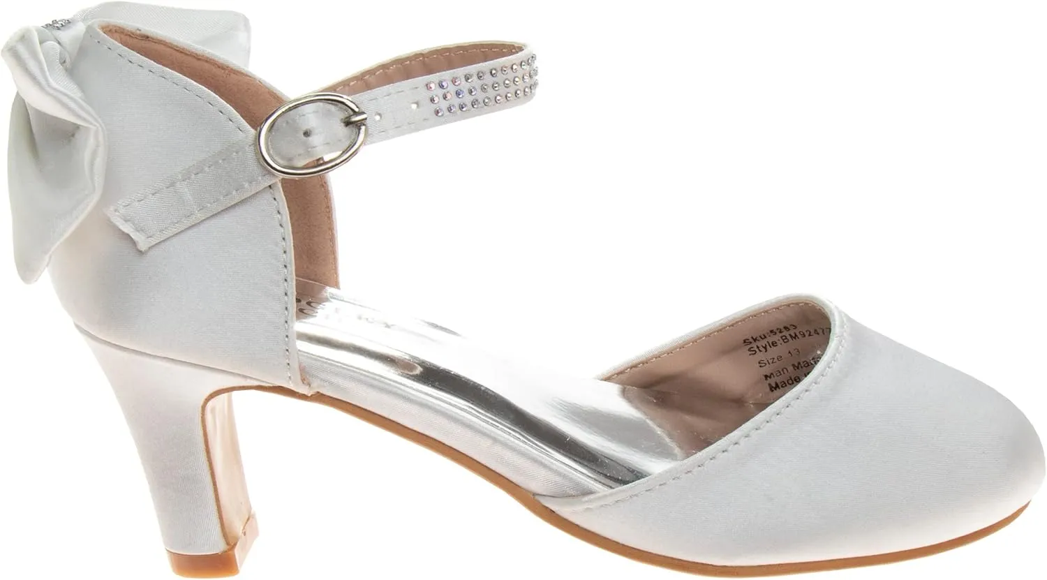 Badgley Mischka Girls Dress Shoes - Kids High Heel Pumps Slip-On Party Block Closed Toe Sandal Satin with Bow (Little Kid/Big Kid) (Black/White/Red/Pink)
