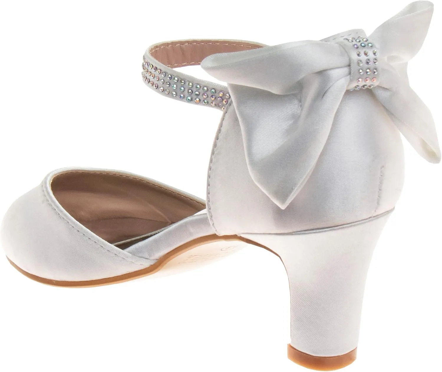 Badgley Mischka Girls Dress Shoes - Kids High Heel Pumps Slip-On Party Block Closed Toe Sandal Satin with Bow (Little Kid/Big Kid) (Black/White/Red/Pink)