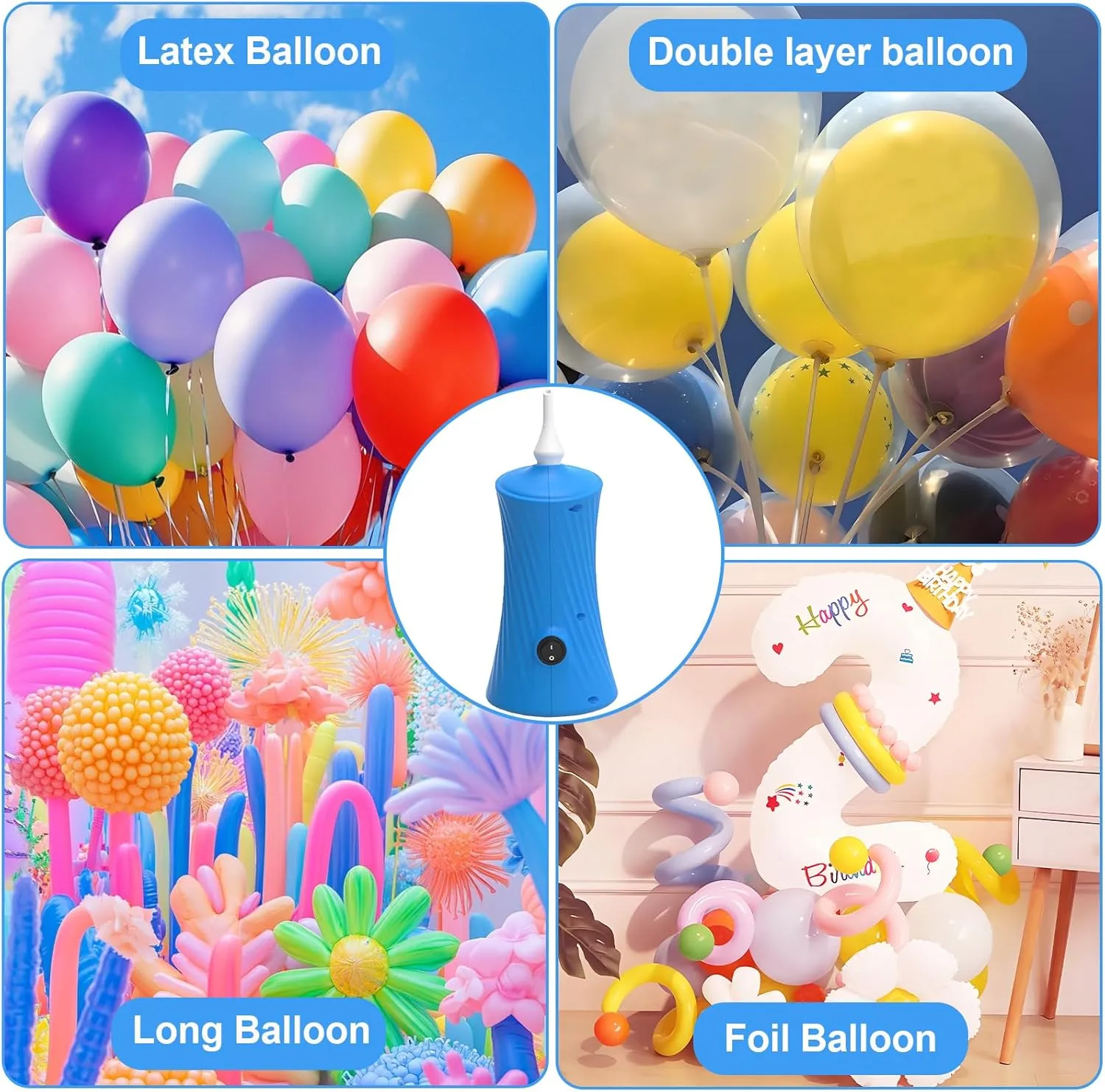 Balloon Pump Electric Air Balloon Pump Balloon Inflator for Foil Animal, Classic, Long Balloons
