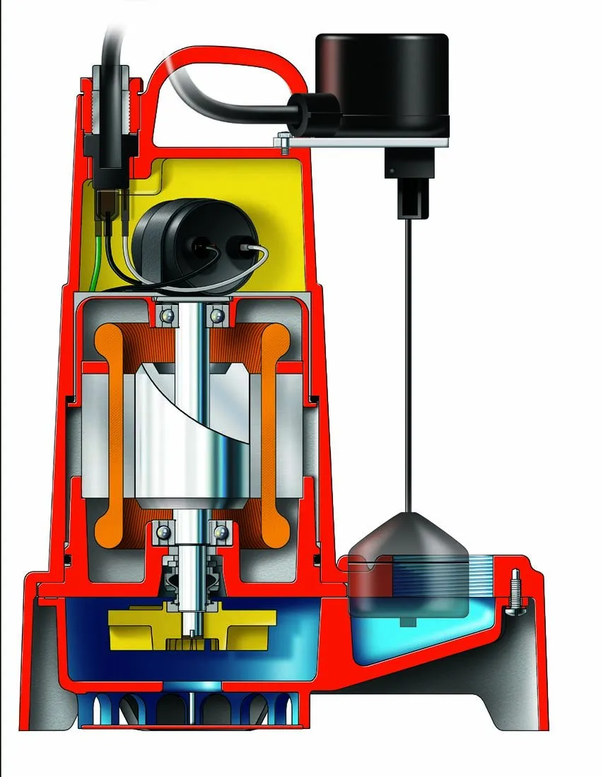 Barnes 112551 Model SP33VF Submersible Sump Pump - High-Efficiency for Residential Use, Cast Iron Vortex Impeller, 1/3 HP, 3000 GPH, Piggyback Mechanical Float Switch, 10 Waterproof Cord, 9"x9" Frame
