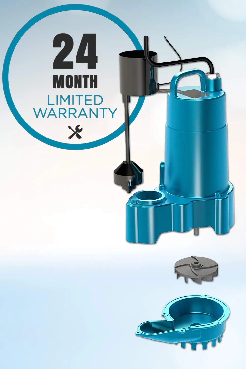 Barnes 112551 Model SP33VF Submersible Sump Pump - High-Efficiency for Residential Use, Cast Iron Vortex Impeller, 1/3 HP, 3000 GPH, Piggyback Mechanical Float Switch, 10 Waterproof Cord, 9"x9" Frame