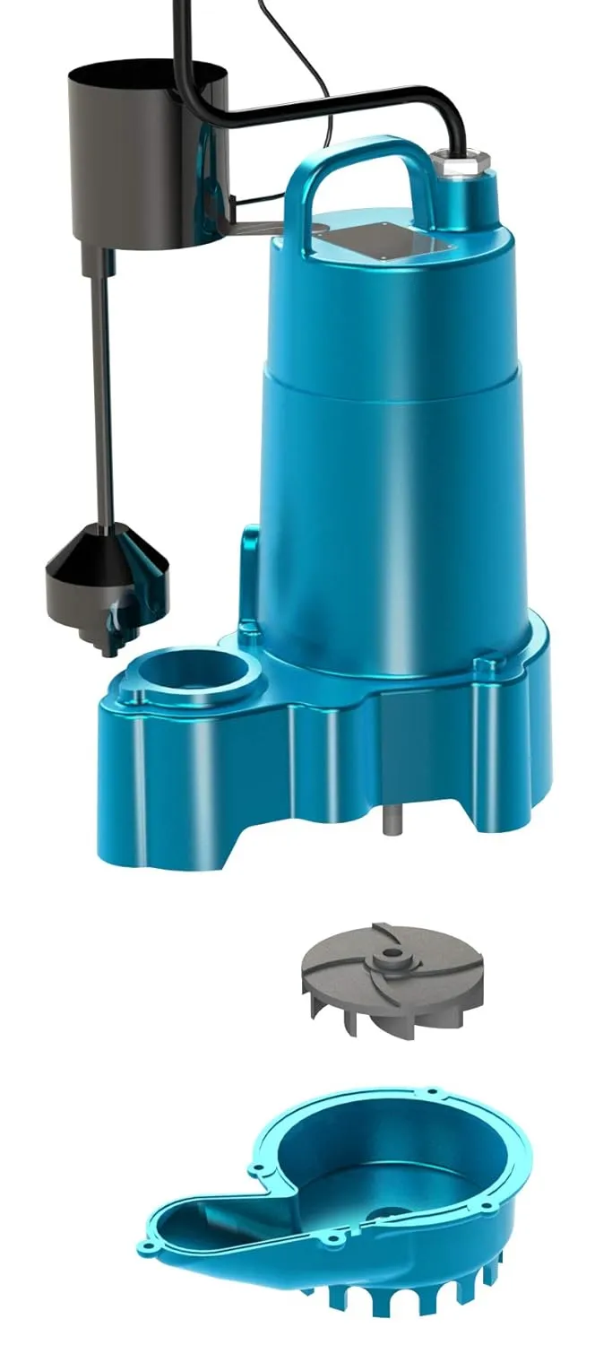 Barnes 112551 Model SP33VF Submersible Sump Pump - High-Efficiency for Residential Use, Cast Iron Vortex Impeller, 1/3 HP, 3000 GPH, Piggyback Mechanical Float Switch, 10 Waterproof Cord, 9"x9" Frame