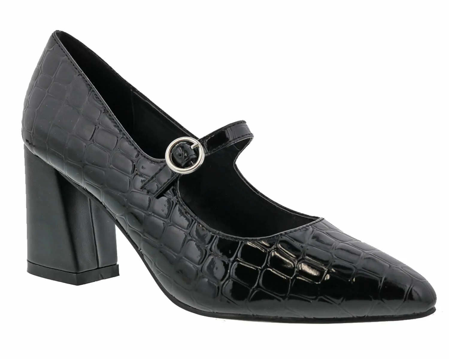Bellini Vex Women's Mary Jane Pump with Block Heel, Black Croc Combo, 10 Wide